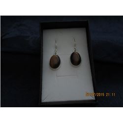 NATURAL TIGER EYE DANGLE EARRINGS .925 SILVER STAMPED (L134-15)
