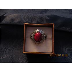 TIBETAN SILVER RED TOURQUOISE RING (L134-23)