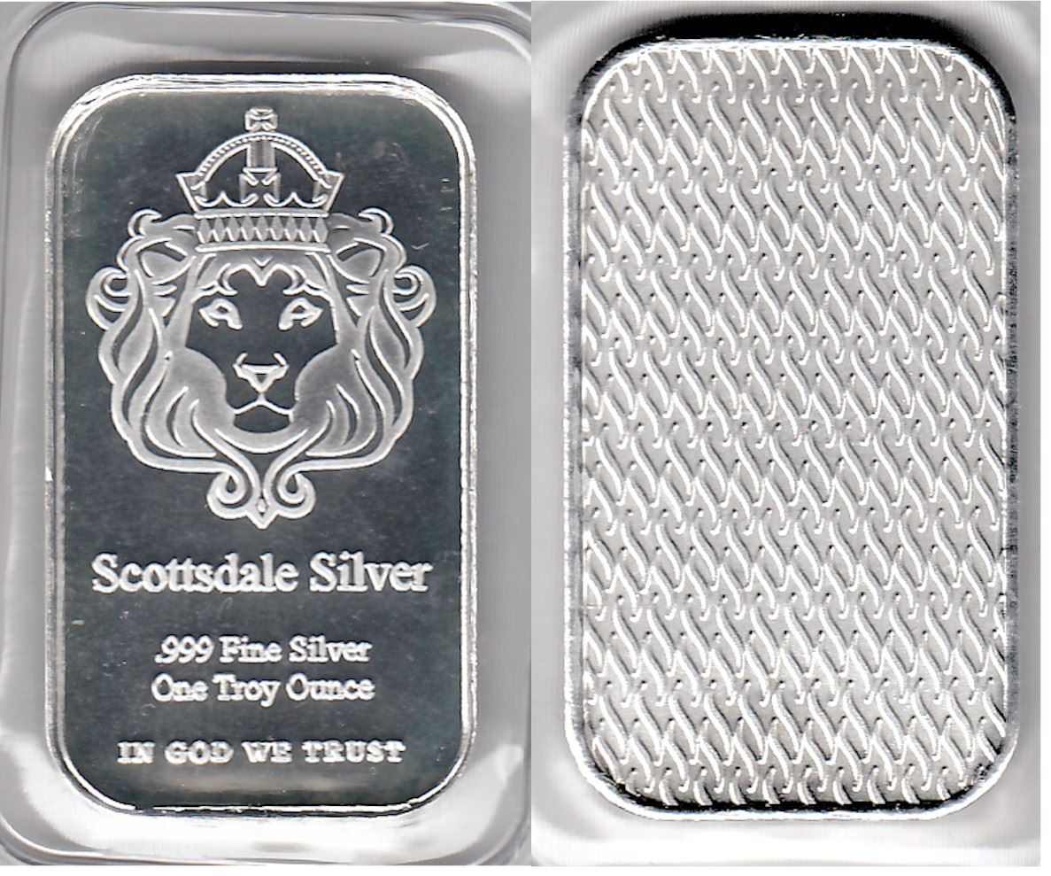 Scottsdale 1oz. .999 Fine Silver One Troy Ounce bar sealed.(no tax)