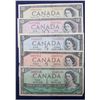 Image 1 : Partial denominational type set of the 1954 modified series of Banknotes. You will receive 5 notes f