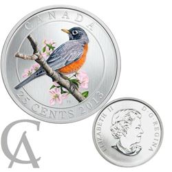 2013 25-cent Coloured Coin American Robin issued by the Mint (missing outer sleeve)