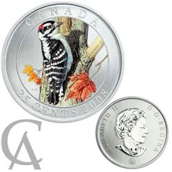 2008 Canada 25-cent Downy Woodpecker Coin comes encapsulated with box and Certificate of authenticit