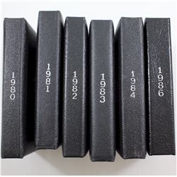 Group Lot of 6x Empty RCM Proof Set Cases. Years 1980-1986 except 1985.