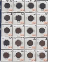 Group Lot of 20x Canada Large Cents, oldest date is 1859