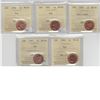 Image 1 : Group Lot of 5x Canada 1-cent ICCS Certified MS-64. Years Included: 1958, 1961, 1962, 1964 and 1967.