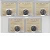 Image 1 : Group Lot of 5x Canada 5-cent ICCS Certified MS-64. Years Included: 1991, 1994, 1997, 1998 and 1999.