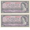 Image 1 : 2x Consecutive 1954 Canada $10 notes.