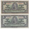 Image 1 : Pair of 1937 $1.00 notes with two different signature combinations