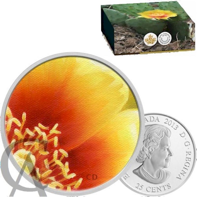 Canada 2013 25 Cents The Eastern Prickly Pear Cactus Coloured Coin