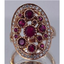Natural Ruby 2 ctw Diamond cluster Ring 14KRGold