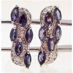 WHITE GOLD OVER STERLING SILVER PURPLE IOLITE EARRINGS
