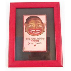 ANTIQUE C. 1910 BLACK AMERICANA POSTCARD - FRAMED