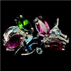 BLUE TOPAZ & DIOPSIDE STERLING SILVER RING - SIZE 7.25