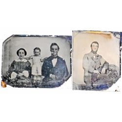 LOT OF 2 ANTIQUE TIN TYPE PHOTOS OF FAMILIES