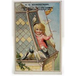 EMBOSSED VICTORIAN TRADE CARD - H.G. SCHWERDTMANN TOYS & GAMES