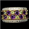 Image 1 : PURPLE AMETHYST & PERIDOT SILVER RING - SIZE 7