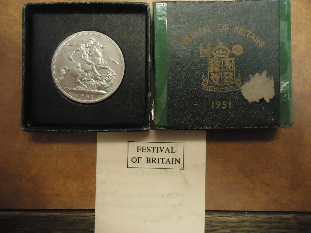 1951 GREAT BRITAIN 5 SHILLINGS CROWN PIECE SILVER IN FESTIVAL OF