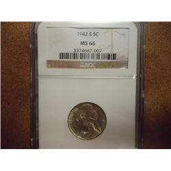 1942-S 35% SILVER JEFFERSON WAR NICKEL NGC MS66