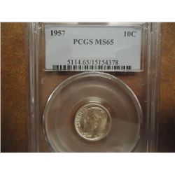 1957 SILVER ROOSEVELT DIME PCGS MS65