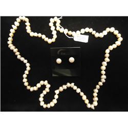 FRESH WATER PEARL NECKLACE & EARRING SET NECKLACE IS 32" 7-8MM AND EARRINGS ARE 9-10MM. RETAILS IS $