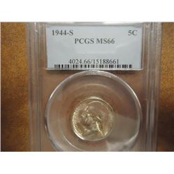 1944-S 35% SILVER JEFFERSON WAR NICKEL PCGS MS66