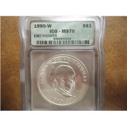 1990-W EISENHOWER CENTENNIAL SILVER $ ICG MS70