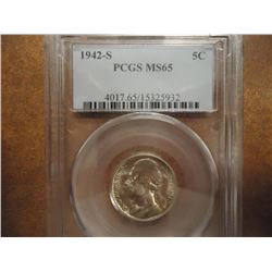1942-S 35% SILVER JEFFERSON WAR NICKEL PCGS MS65