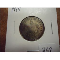 1915 CUBA SILVER 20 CENTAVOS