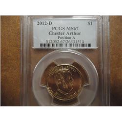 2012-D ARTHUR DOLLAR PCGS MS67 POS. A