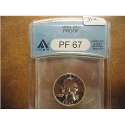 1962 WASHINGTON SILVER QUARTER ANACS PF67