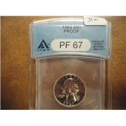 1962 WASHINGTON SILVER QUARTER ANACS PF67