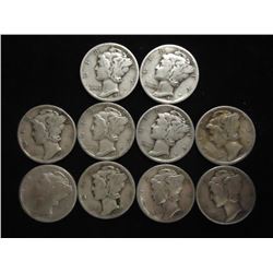 10 ASSORTED 1930'S MERCURY DIMES