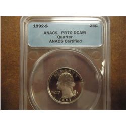 1992-S WASHINGTON QUARTER ANACS PR70 DCAM