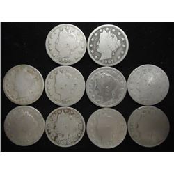 10 ASSORTED 1890'S LIBERTY "V" NICKELS