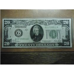 1928-B $20 FRN GREEN SEAL REDEEMABLE IN GOLD ON DEMAND