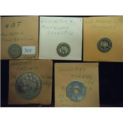 5 ASSORTED TOKENS SEE DESCRIPTION NEW BRIGHTON TRANSPORTION TOKEN, WILMINGTON & PHILADELPHIA TRANSIT