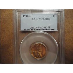 1940-S LINCOLN CENT PCGS MS65RD