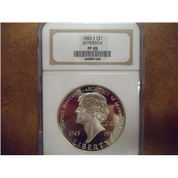 1993-S JEFFERSON COMMEMORATIVE SILVER $  NGC PF69