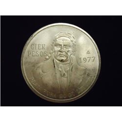 1977 MEXICO SILVER 100 PESOS .6428 OZ. ASW