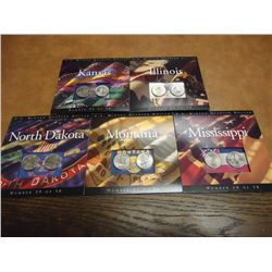 5 ASSORTED 50 STATE QUARTER P & D UNC SETS ORIGINAL US MINT PACKAGING, 2003 ILLINOIS, 2005 KANSAS, 2