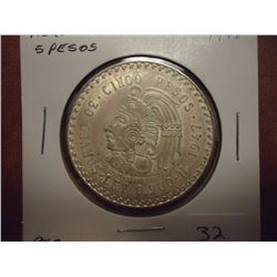 1947 MEXICO SILVER 5 PESOS .8680 OZ. ASW