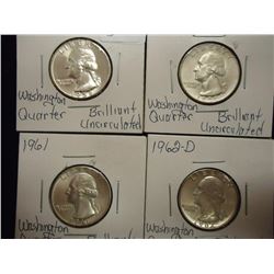 1958,59-D,61 & 1962-D WASHINGTON SILVER QUARTERS UNC