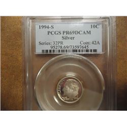 1994-S SILVER ROOSEVELT DIME PCGS PR69 DCAM