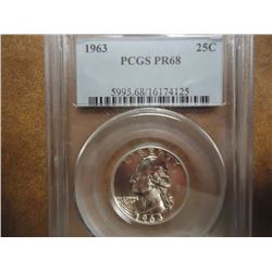 1963 WASHINGTON SILVER QUARTER PCGS PR68