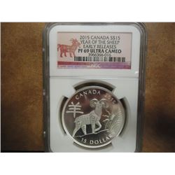 2015 CANADA SILVER $15 YEAR OF THE SHEEP NGC PF69 ULTRA CAMEO EARLY RELEASES
