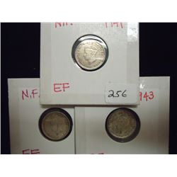 1941,42, 1943 NEWFOUNDLAND SILVER 5 CENTS
