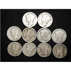10 ASSORTED 1920'S MERCURY DIMES