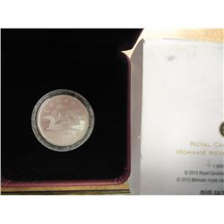 1987-2012 $1 FINE SILVER COIN "25TH ANNIVERSARY OF THE LOONIE", ORIGINAL ROYAL CANADIAN MINT PACKAGI