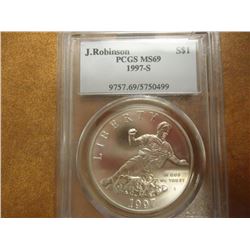 1997-S JACKIE ROBINSON SILVER DOLLAR PCGS MS69