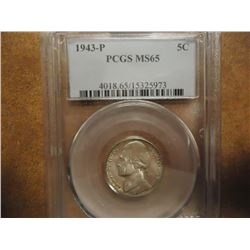 1943-P 35% SILVER JEFFERSON WAR NICKEL PCGS MS65